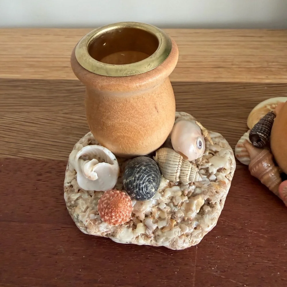 OOAK Vintage Shell Candle Holders set of 2